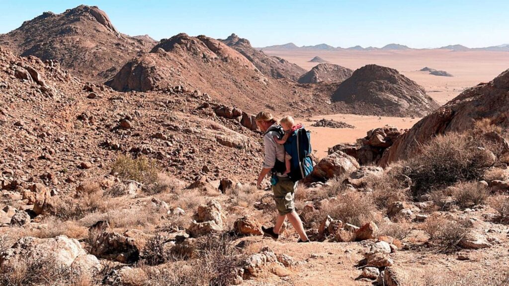 Father and son hiking in Namibia